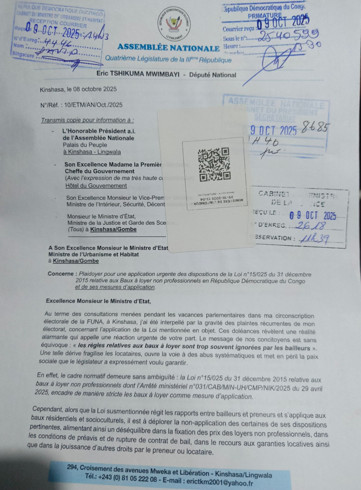 RDC : la protection des droits des locataires, un leitmotiv pour le député national Éric Tshikuma.